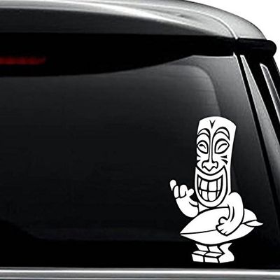 Hawaii Tiki Totem Pole Surf Surfing Decal Sticker For Use On Laptop, Helmet, Car, Truck, Motorcycle, Windows, Bumper, Wall, and Decor Size- [10 inch] / [25 cm] Tall / Color- Gloss White