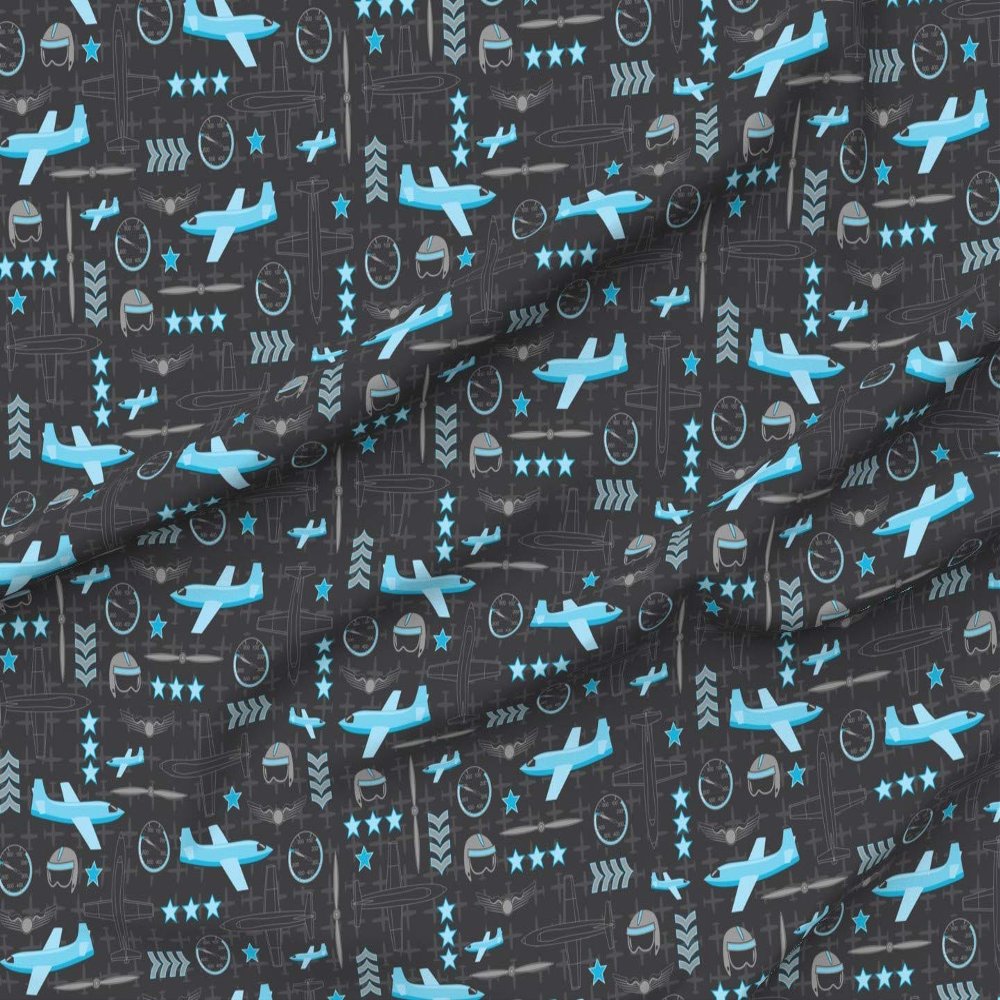 Spoonflower Fabric - Blue Airplane Pilot Flying Flight Aviation Printed on Satin Fabric by The Yard - Sewing Lining Apparel Fashion Blankets Decor