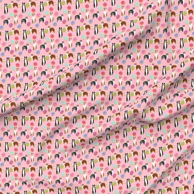 Spoonflower Fabric - Australian Shepherds Pink Dogs Cute Donuts Sweets Aussie Shepherd Printed on Minky Fabric by The Yard - Sewing Baby Blankets Quilt Backing Plush