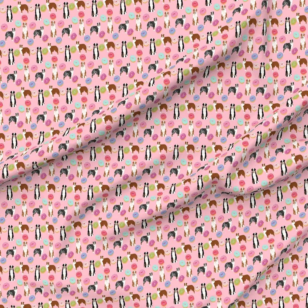 Spoonflower Fabric - Australian Shepherds Pink Dogs Cute Donuts Sweets Aussie Shepherd Printed on Minky Fabric by The Yard - Sewing Baby Blankets Quilt Backing Plush