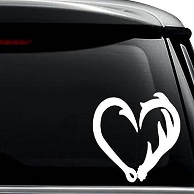 Hunting and Fishing Hook Antler Love Decal Sticker For Use On Laptop, Helmet, Car, Truck, Motorcycle, Windows, Bumper, Wall, and Decor Size- [10 inch] / [25 cm] Wide / Color- Gloss Black