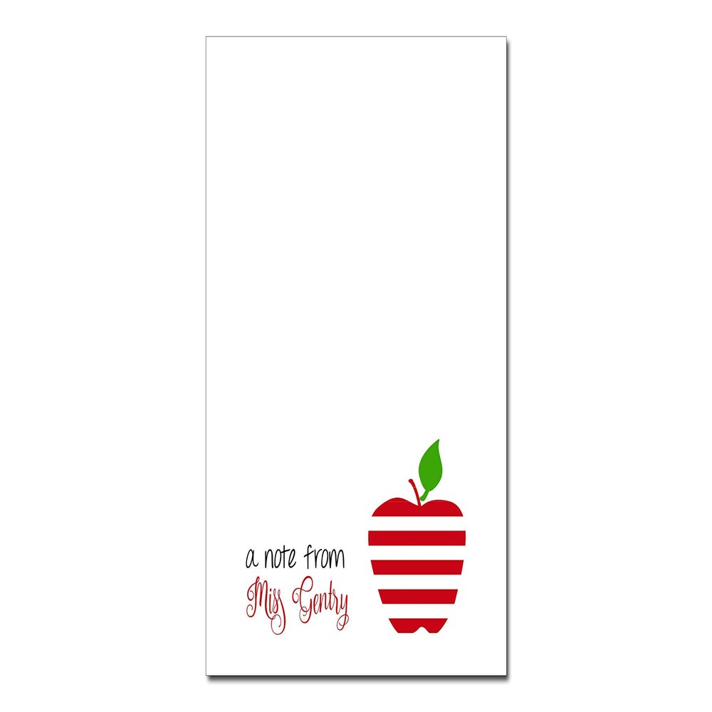 Personalized Teacher Gift Red Stripe Apple Notepad Teacher Noteapd