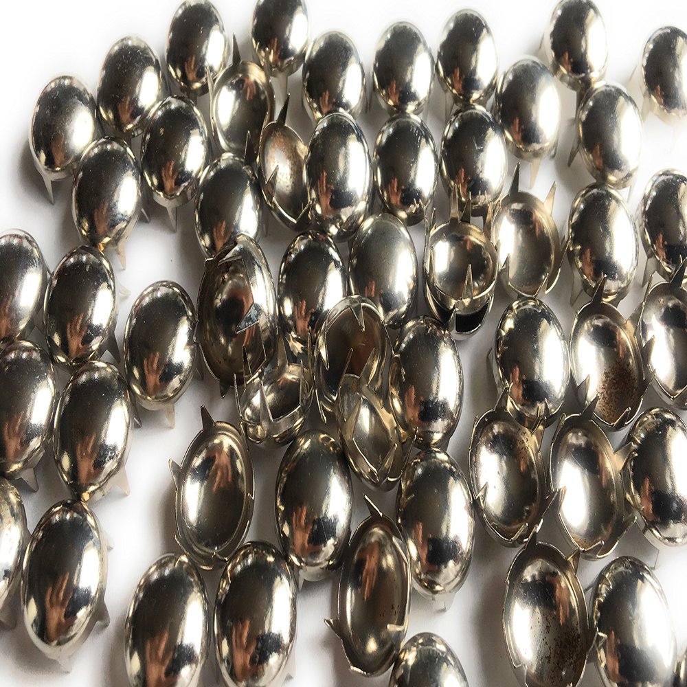 60 NAIL HEADS Round ,Spots , Studs ,Silver , Nickle Size 1/2" (Smooth Half Ball Top ; 2 Prong in Plastic Container