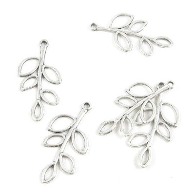 Price per 10 Pieces Antique Silver Tone Jewelry Making Charms Supply D3DO2 Leaf Leaves Branch