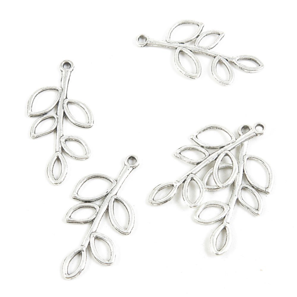 Price per 10 Pieces Antique Silver Tone Jewelry Making Charms Supply D3DO2 Leaf Leaves Branch