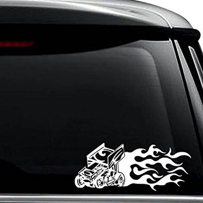 Sprint Car Flame Racing Decal Sticker For Use On Laptop, Helmet, Car, Truck, Motorcycle, Windows, Bumper, Wall, and Decor Size- [8 inch] / [20 cm] Wide / Color- Gloss Black