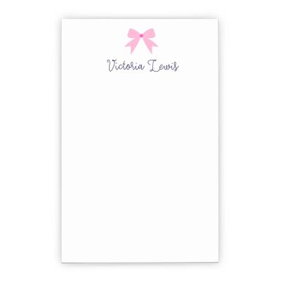 Bow Personalized Notepad Set, Personalized notepad for girls, Letter writing paper, size 5.5in x 8.5in, 50 sheets