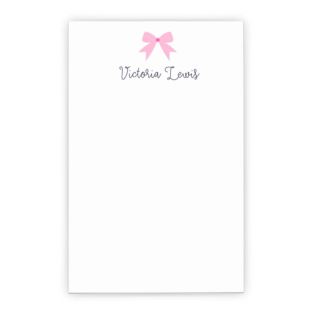 Bow Personalized Notepad Set, Personalized notepad for girls, Letter writing paper, size 5.5in x 8.5in, 50 sheets