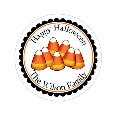 Personalized Halloween Party Favor Thank You Stickers, Candy Corn, Custom Trick Or Treat Round Labels, Goodie Bag - Choose Your Size
