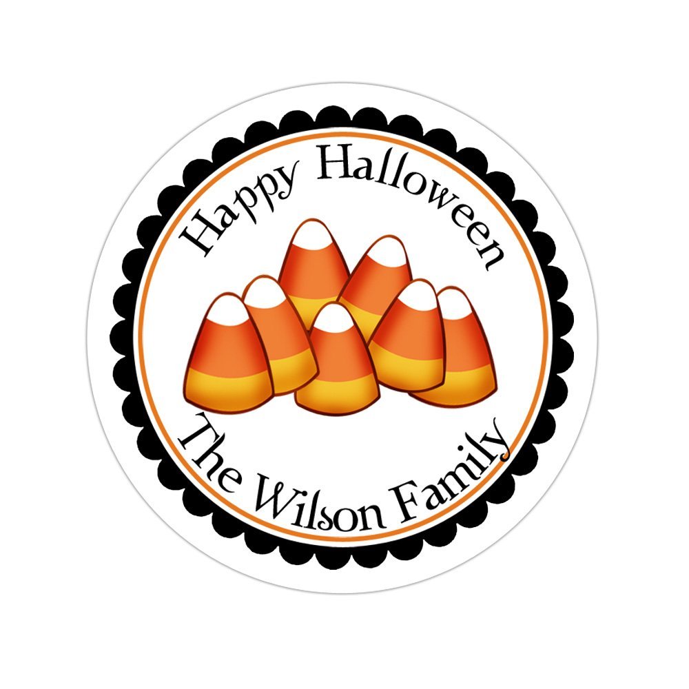 Personalized Halloween Party Favor Thank You Stickers, Candy Corn, Custom Trick Or Treat Round Labels, Goodie Bag - Choose Your Size
