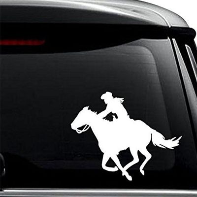 Cowgirl Horse Racing Decal Sticker for Use On Laptop, Helmet, Car, Truck, Motorcycle, Windows, Bumper, Wall, and Decor Size- [6 inch] / [15 cm] Wide/Color- Gloss Black