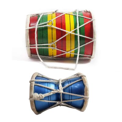 India Meets India Damroo Damru 5 inch and 8 Inch Dholak Shiva Damru Hand Drum Monkey Dance by Awarded Indian Artisan