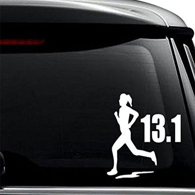 Woman 13.1 Km Half Marathon Runner Decal Sticker for Use On Laptop, Helmet, Car, Truck, Motorcycle, Windows, Bumper, Wall, and Decor Size- [8 inch] / [20 cm] Wide/Color- Gloss Black