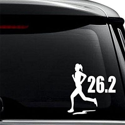 Woman 26.2 Km Marathon Runner Decal Sticker For Use On Laptop, Helmet, Car, Truck, Motorcycle, Windows, Bumper, Wall, and Decor Size- [6 inch] / [15 cm] Wide / Color- Matte White