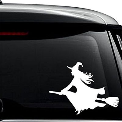 Halloween Witch Broomstick Decal Sticker For Use On Laptop, Helmet, Car, Truck, Motorcycle, Windows, Bumper, Wall, and Decor Size- [8 inch] / [20 cm] Wide / Color- Matte Black