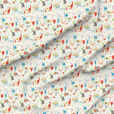 Spoonflower Fabric - Small Australia Koala Kangaroo Illustration Kids Animals Printed on Minky Fabric by The Yard - Sewing Baby Blankets Quilt Backing Plush