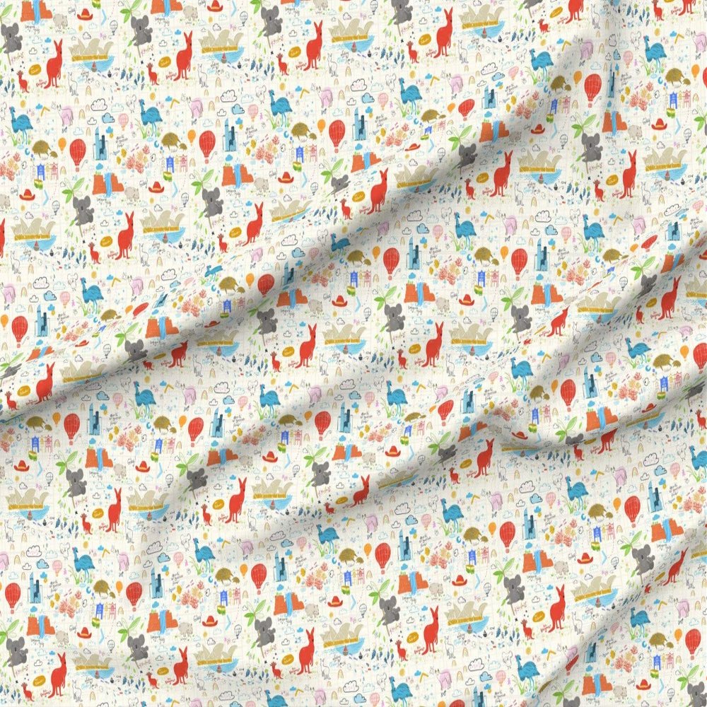 Spoonflower Fabric - Small Australia Koala Kangaroo Illustration Kids Animals Printed on Minky Fabric by The Yard - Sewing Baby Blankets Quilt Backing Plush