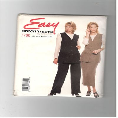 McCall's 7760 (Size 10,12, 14, 16) *Misses' Vest, Skirt, Pants