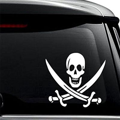 Jolly Roger Skull Pirate Calico Decal Sticker For Use On Laptop, Helmet, Car, Truck, Motorcycle, Windows, Bumper, Wall, and Decor Size- [6 inch] / [15 cm] Wide / Color- Matte Black
