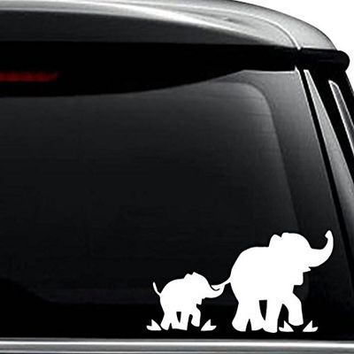Elephant Famiy Mom Baby Decal Sticker For Use On Laptop, Helmet, Car, Truck, Motorcycle, Windows, Bumper, Wall, and Decor Size- [6 inch] / [15 cm] Wide / Color- Matte White