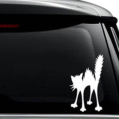 Scary Cat Kitty Shocked Decal Sticker For Use On Laptop, Helmet, Car, Truck, Motorcycle, Windows, Bumper, Wall, and Decor Size- [6 inch] / [15 cm] Tall / Color- Matte White