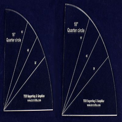 2 Piece Set Quarter Circle Templates 1/4 Inch Clear Acrylic Includes 30, 45 and 60 Degree Markings Laser Engraved and Cut