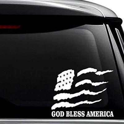 God Bless America USA Flag Decal Sticker For Use On Laptop, Helmet, Car, Truck, Motorcycle, Windows, Bumper, Wall, and Decor Size- [8 inch] / [20 cm] Wide / Color- Matte White
