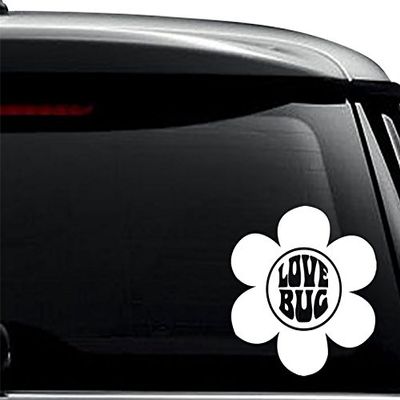 Love Bug Beetle Flower Decal Sticker For Use On Laptop, Helmet, Car, Truck, Motorcycle, Windows, Bumper, Wall, and Decor Size- [15 inch] / [38 cm] Tall / Color- Matte Black