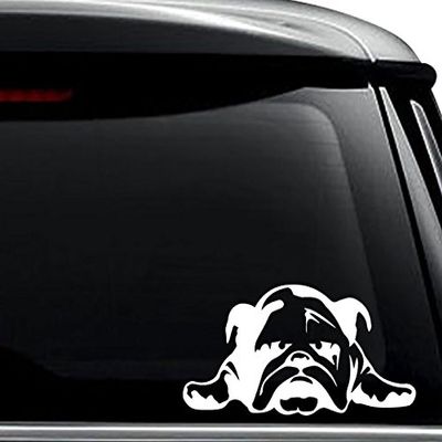 Cute Bulldog Dog Laying Pet Decal Sticker For Use On Laptop, Helmet, Car, Truck, Motorcycle, Windows, Bumper, Wall, and Decor Size- [6 inch] / [15 cm] Wide / Color- Matte Black