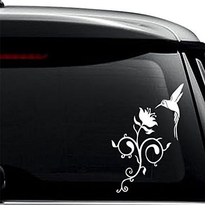 Hummingbird Flower Nectar Decal Sticker For Use On Laptop, Helmet, Car, Truck, Motorcycle, Windows, Bumper, Wall, and Decor Size- [10 inch] / [25 cm] Tall / Color- Matte White