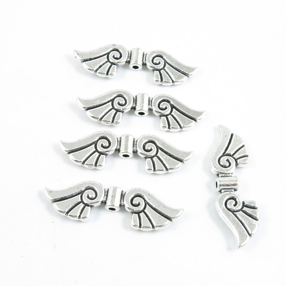 Price per 5 Pieces Antique Silver Tone Jewelry Making Charms Supply H4DU4 Wings Loose Beads