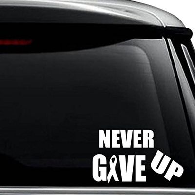 Never Give Up Breast Cancer Ribbon Decal Sticker For Use On Laptop, Helmet, Car, Truck, Motorcycle, Windows, Bumper, Wall, and Decor Size- [6 inch] / [15 cm] Wide / Color- Matte Black
