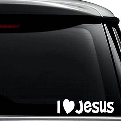 I Love Jesus Christian Decal Sticker For Use On Laptop, Helmet, Car, Truck, Motorcycle, Windows, Bumper, Wall, and Decor Size- [6 inch] / [15 cm] Wide / Color- Matte White