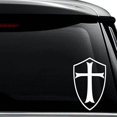 Knights Templar Shield Decal Sticker For Use On Laptop, Helmet, Car, Truck, Motorcycle, Windows, Bumper, Wall, and Decor Size- [15 inch] / [38 cm] Tall / Color- Matte White
