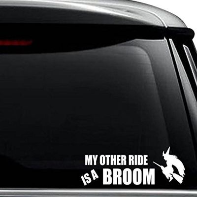 My Other Ride is a Broom Witch Decal Sticker For Use On Laptop, Helmet, Car, Truck, Motorcycle, Windows, Bumper, Wall, and Decor Size- [8 inch] / [20 cm] Wide / Color- Matte Black