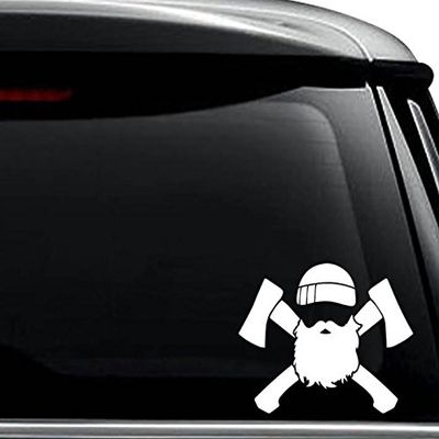 Lumberjack Crossed Axes Lumber Decal Sticker For Use On Laptop, Helmet, Car, Truck, Motorcycle, Windows, Bumper, Wall, and Decor Size- [10 inch] / [25 cm] Wide / Color- Matte Black