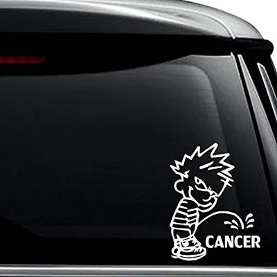 Pee Piss On Cancer Decal Sticker For Use On Laptop, Helmet, Car, Truck, Motorcycle, Windows, Bumper, Wall, and Decor Size- [8 inch] / [20 cm] Tall / Color- Matte Black