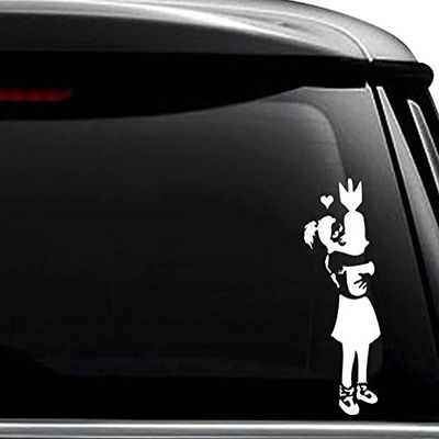 Girl Bomb Hug Banksys Decal Sticker For Use On Laptop, Helmet, Car, Truck, Motorcycle, Windows, Bumper, Wall, and Decor Size- [6 inch] / [15 cm] Tall / Color- Matte White