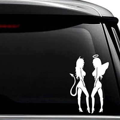 Sexy Angel Devil Girl Naughty Nice Decal Sticker For Use On Laptop, Helmet, Car, Truck, Motorcycle, Windows, Bumper, Wall, and Decor Size- [8 inch] / [20 cm] Tall / Color- Matte White