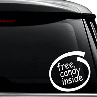 Free Candy Inside Decal Sticker For Use On Laptop, Helmet, Car, Truck, Motorcycle, Windows, Bumper, Wall, and Decor Size- [6 inch]/[15 cm] Wide/Color- Matte White