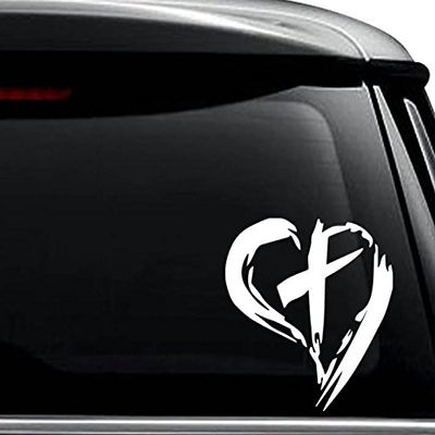 Love Jesus Heart Cross Christian Decal Sticker For Use On Laptop, Helmet, Car, Truck, Motorcycle, Windows, Bumper, Wall, and Decor Size- [15 inch] / [38 cm] Tall / Color- Matte Black