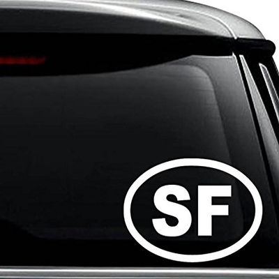 SF San Francisco Oval Decal Sticker For Use On Laptop, Helmet, Car, Truck, Motorcycle, Windows, Bumper, Wall, and Decor Size- [10 inch] / [25 cm] Wide / Color- Matte Black