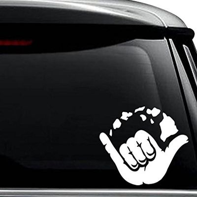 Shaka Hand Hawaii Islands Decal Sticker for Use On Laptop, Helmet, Car, Truck, Motorcycle, Windows, Bumper, Wall, and Decor Size- [8 inch] / [20 cm] Wide/Color- Matte White