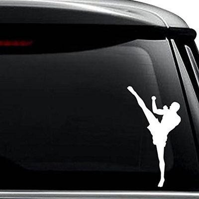 Muay Thai Kickboxer Kickboxing Decal Sticker For Use On Laptop, Helmet, Car, Truck, Motorcycle, Windows, Bumper, Wall, and Decor Size- [6 inch] / [15 cm] Tall / Color- Matte Black
