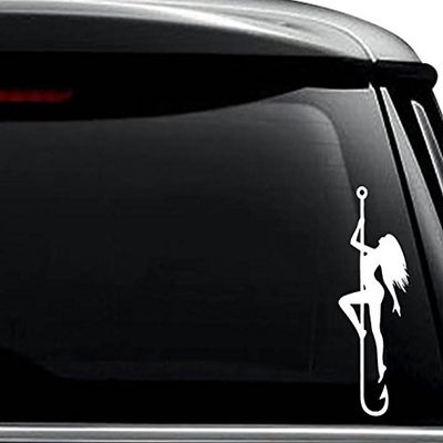 Sexy Stripper Hook On Fishing Decal Sticker For Use On Laptop, Helmet, Car, Truck, Motorcycle, Windows, Bumper, Wall, and Decor Size- [6 inch] / [15 cm] Tall / Color- Matte Black