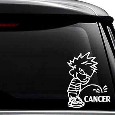 Piss Pee On Cancer Decal Sticker For Use On Laptop, Helmet, Car, Truck, Motorcycle, Windows, Bumper, Wall, and Decor Size- [15 inch] / [38 cm] Tall / Color- Matte Black