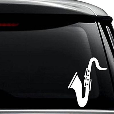 Saxophone Music Instrument Decal Sticker For Use On Laptop, Helmet, Car, Truck, Motorcycle, Windows, Bumper, Wall, and Decor Size- [6 inch] / [15 cm] Tall / Color- Matte White