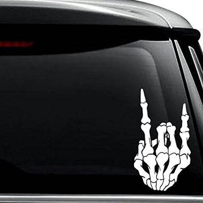 Rock On Horns Hand Skeleton JDM Japanese Decal Sticker For Use On Laptop, Helmet, Car, Truck, Motorcycle, Windows, Bumper, Wall, and Decor Size- [8 inch] / [20 cm] Tall / Color- Matte White
