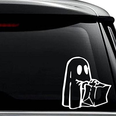Cute Ghost Halloween Decal Sticker For Use On Laptop, Helmet, Car, Truck, Motorcycle, Windows, Bumper, Wall, and Decor Size- [8 inch] / [20 cm] Wide / Color- Matte White