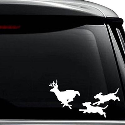Dog Chasing Deer Buck Hunting Decal Sticker For Use On Laptop, Helmet, Car, Truck, Motorcycle, Windows, Bumper, Wall, and Decor Size- [8 inch] / [20 cm] Wide / Color- Matte Black